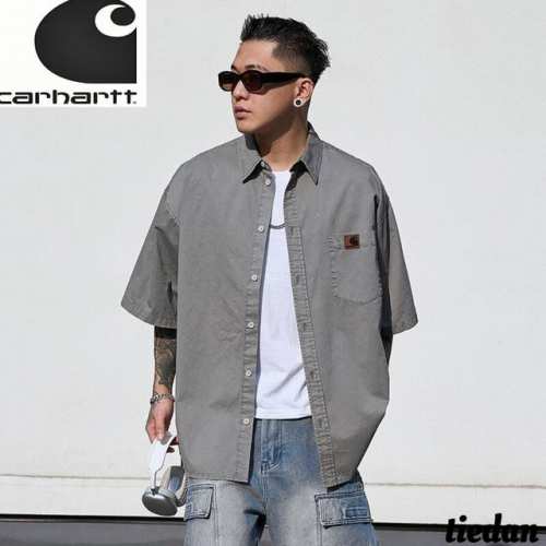 夏季新款Carhartt Wip卡哈特Vintage美式复古阔版宽松工装口袋短袖衬衫，日系百搭衬衣T恤 简单易搭，棉涤混纺短袖衬衫，灵感来自20世纪60年代的美