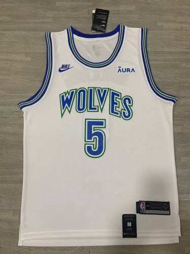 款号：S5 顶级刺绣版本 Nike Nba Au球员版 森林狼队爱德华兹5号白色球衣 -定制优质网眼布面料，原版克重，Dri-Fit 技术导湿速干，防静电处理