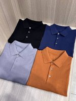P290，型号D-6030#，杰尼亚 2025春夏最新皮质徽标男士翻领短袖针织衫，精选针织棉质面料制成， 60支超柔长绒棉，16针密致针法，纹理清晰，尽显高端奢