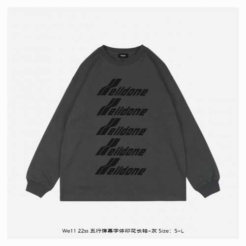 本地自取：220 we11Done 22Ss 五行弹幕字体印花长袖-灰 面料采用定制320克32支高密度食毛精梳棉，成衣两遍水洗处理，面料舒适亲肤无异感，面料垂