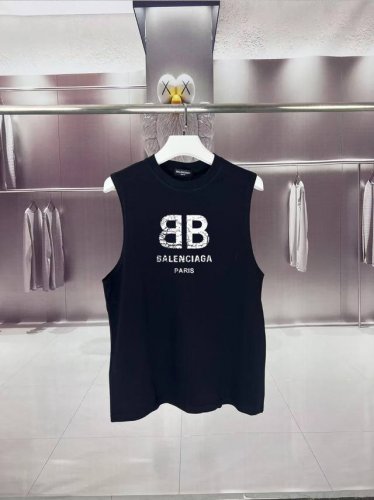 balg*巴黎世家 2025夏季阴霾双B字母小标Logo印花坎肩汗背心 运动健身 简约风 走秀款 圆领无袖T恤衫 宽松版型 男女同款 上身效果很赞 透气 颜色