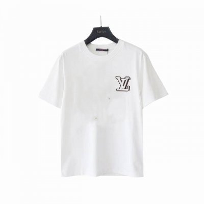 实拍细节图+尺码表 lv路易威登Louis Vuitton 经典Logo皮标半袖T恤短袖 男女同款 情侣款 宽松版型 所有细节 面料辅料工艺 做工 领口 肩线