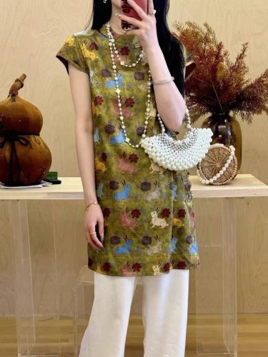 连衣裙 新中式国风旗袍女2025新款高级感百搭唐装上衣重工提花上衣 面料 人丝香云纱 Smlxl M胸围码104肩宽37衣长74 每个码胸围平铺腰围相差4厘米
