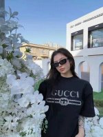 上新 Gucci古驰新款星空水钻高级黑短袖T恤 blingbling太高级好看狠狠Get 永远没法拒绝闪闪发光的T恤 超重工双G图案烫钻 颗颗闪耀简直没理由拒绝
