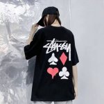 上新 斯图西Stussy扑克限定纯棉短袖T恤男女同款潮 黑白经典色 面料：285G双刹 版型：落肩袖 宽松 M 胸围 102 衣长 69 L 胸围 106 衣长
