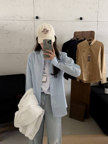 模特图 Ralph Lauren拉夫劳伦小马标亚麻防晒刺绣衬衫