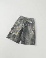 ac风25Fw最新糖果链条3D数码错视印花廓形直筒七分牛仔短裤 情侣款 爆款好货来袭，真正完美平替，经典直筒微阔的宽松裤型，激光定位拼割剪裁，逼真的3D数码直喷