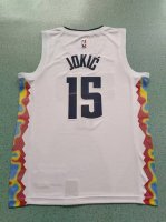 款号：S82 顶级刺绣版本 Nike Nba 复古篮球背心Sw球迷版 掘金队25赛季 15号约基奇 联盟限定 刺绣版球衣 颜色： 白色 尺码： S M L Xl