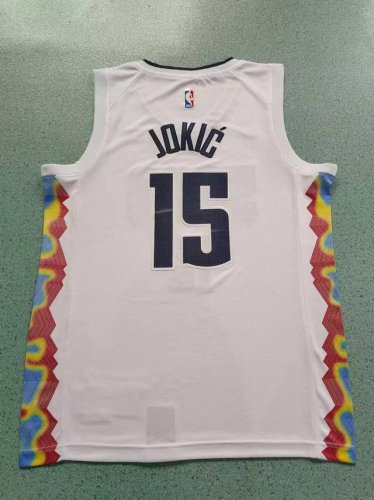 款号：S82 顶级刺绣版本 Nike Nba 复古篮球背心Sw球迷版 掘金队25赛季 15号约基奇 联盟限定 刺绣版球衣 颜色： 白色 尺码： S M L Xl