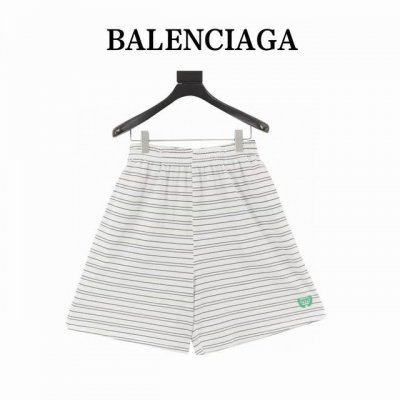 balenciaga 巴黎世家 双B麦穗刺绣条纹短裤 原版开模 棉质珠地面料 胸部饰以艺术作品刺绣 平翻领 刻字门襟纽扣 翻边短袖 全套辅料配备 纯棉质珠地材质