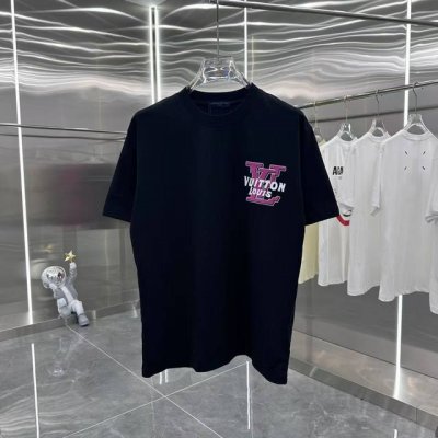 LV 2025春夏新款短袖T恤 植绒厚板工艺 男女同款宽松版 S M L Xl Xxl 五个码 黑色 白色 酒红色