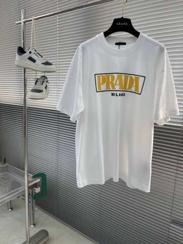 prad 2025新款立体硅胶T恤 双层螺纹领口 肩部通肩压条 280G纯棉面料 男女同款 码数：S-Xxl S码衣长73 胸围106 肩宽53 M码衣长74