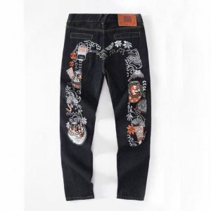 oc-795 evisu脏脏做旧牛仔长裤Evisu 福神牛仔裤 情侣款特供中山原厂原浆牛仔 面料环保 做旧拼接元素 和带有欧美风格的腰果花组合 与M的完美结合