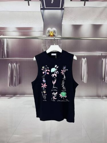 dior*迪奥 2025夏季玫瑰花绿植Cd字母Logo图案印花 坎肩汗背心 运动健身 简约风 走秀款 圆领无袖T恤衫 宽松版型 男女同款 上身效果很赞 透气 颜
