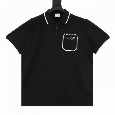 Burberry 巴宝莉 胸口口袋字母印花短袖polo衫 选用棉质珠地网眼布打造，定制材质260G长绒棉，衣领为双系统提花定织扁机制成，有弹性，不变形，衣服全部