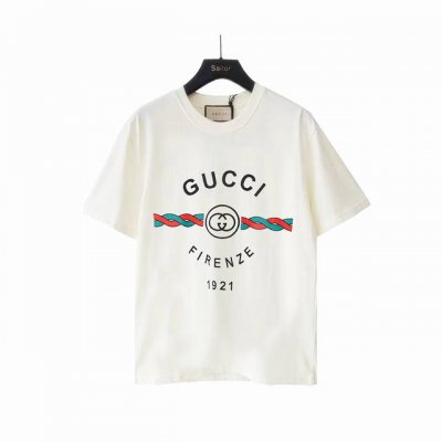 实拍细节图+尺码表 Gucci 古驰 麻花条纹印花短袖T恤 面料采用32支双纱230G面料 定染颜色 电脑扫描1:1出菲林 手工丝网台版印花 进口耐水洗混合浆料