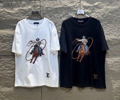 Louis Vuitton 路易威登 高品质260克 重工西部骑马牛仔刺绣 原版面料 官方同款 短袖T恤 同缸染面料 手感非常舒服 春夏最新砖柜同步 时尚又个性