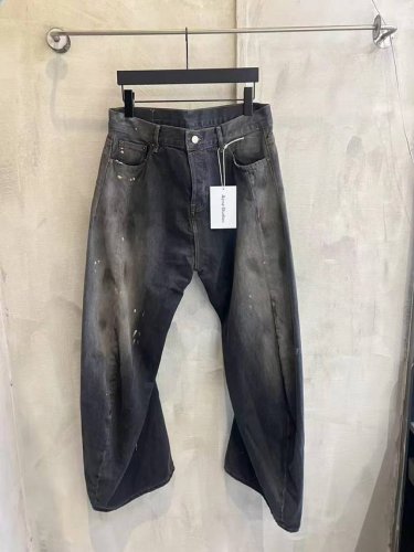 6002# Acne Studios25Ss新款Ac新品弯刀神裤版型.显瘦裤.重工泼墨水洗马骝工艺.男女同款.直筒裤. 码数：Xs.S.M.L.Xl
