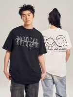 B002# Bipolar短袖男印花T恤泼墨美式潮牌小众重磅圆领宽松情侣新款上衣 采用原版一致26支2 G食毛重磅双纱纯棉面料，不起球抗皱不变形，上身舒适柔软！