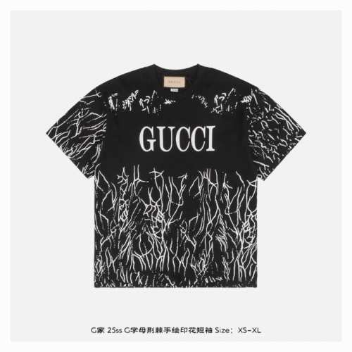 gucci 古驰 25Ss G字母荆棘手绘印花短袖 面料采用230克重精梳棉，定制32支1*1螺纹，成衣两遍水洗处理，面料舒适亲肤无异感，定制定染面料，纺织密度