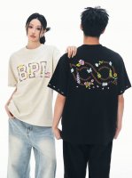 款号 F80 P80 bipolar镂空花卉短袖高街美式刺绣款圆领T恤宽松百搭上衣男女同款 颜色 灰色 黑色 尺码 S M L Xl