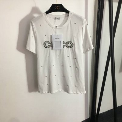 款号 1799 Chane*新款 重工钉钻 Coco刺绣字母短袖T恤，白色，Sml， M码；肩宽39，胸围94，袖长19，衣长63
