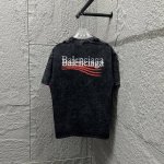 BAL*巴黎*2025春夏季新款 雪花做旧洗水复古圆领短袖 胸前logo 可乐重影印花 定制面料 短袖T恤 男女同款 颜色：雪花黑 雪花蓝 雪花粉 雪花灰 尺码