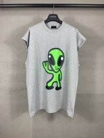 实拍图 顶级版本.官网品质 Balenci*Ga 25新款 正面以Hithg There+Dripley艺术作品直喷印花，前面印外星人，后面印笑脸无袖T恤# S