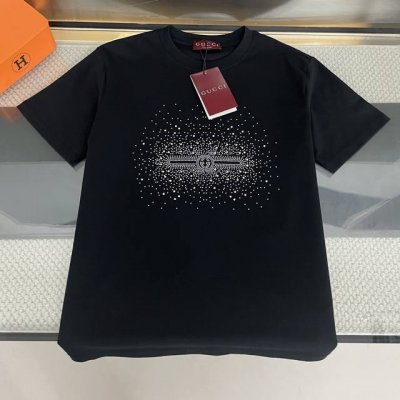 纯原臻品 顶级原版复刻 Gucci 古驰 2025Ss新款星空烫钻字母Logot恤短袖圆领 原版面料高版本高品质 网红明星同款 品质双纱300克纯棉面料，烫钻L
