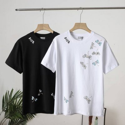 dior 迪奥 2025官网同款 蜻蜓手绘涂鸦Logo字母 双纱纯棉短袖 - 280G双纱纯棉顶级面料 手感柔软 百分百纯棉独家出货 定染硫化黑无尘处理面料 -