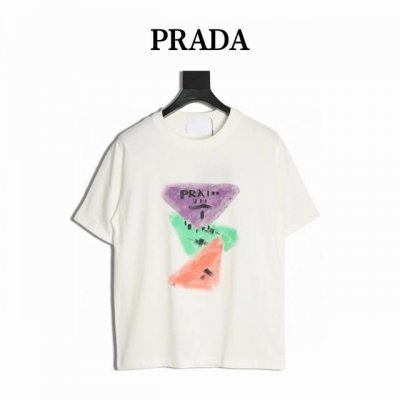 prada 普拉达 25Ss 彩绘Logo印花短袖T恤 采用进口田岛绣花机制作 辅料均开磨定制 正确配置 黑色2025普拉达正品包装 200克定制定染爽滑珠地