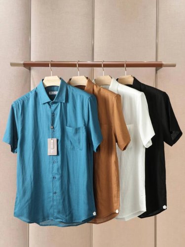 款号:8618 loro piana Ss25 春夏男装 码数 M-3Xl 颜色 :黑色 白色 焦糖色 蓝色 春夏新品亚麻质地系列时尚商务休闲百搭男士短袖衬衣
