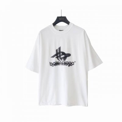 实拍细节图+尺码表 巴黎世家 Balenciaga 重影前后印花短袖 椭圆机进口直裂工艺 还原正品印花厚度 印花的直裂破坏非常高级 整体印花无牙边 螺纹 袖口
