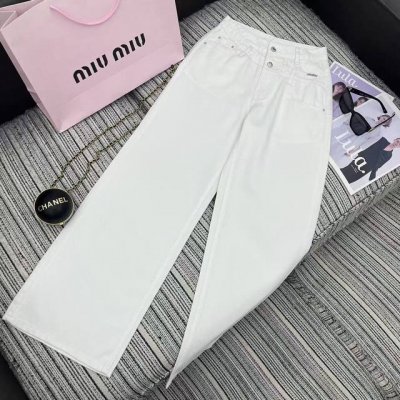 强烈推荐 25年早春夏系列 Miu*新款双头腰设计阔腿长裤 钻字母点缀 Sml