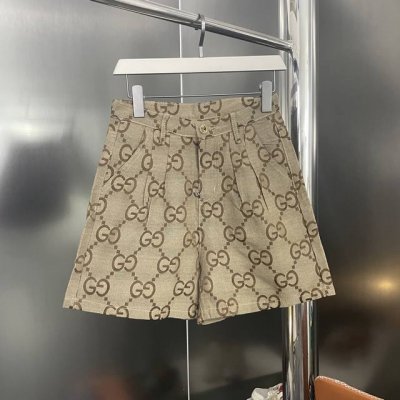 顶级版本最高品质 Gucci 古驰 2025夏装新款 双G图案丹宁短裤 女款 原版面料高版本高品质 网红明星同款 定制牛仔梭织面料 .. 双面提花工艺 进口机对
