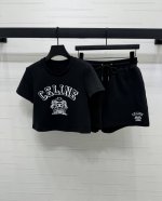 上新原单高端品质 Celin*2025春夏最新系列！圆领卫衣短裤套装！定制原生全棉材质 穿搭洋气 套头短款卫衣剪裁 袖口下摆螺纹包边细节 胸前3D字母点缀装饰