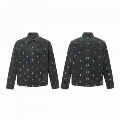 25Ss春夏新款菲董系列 Louis Vuitton 路易威登Lv满印Logo蓝绿撞色彩虹渐变刺绣牛仔套装牛仔外套牛仔裤 教练夹克取材水洗丹宁布，以全幅 Lv