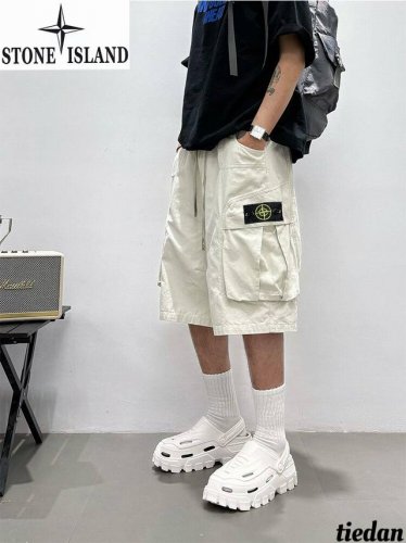 石头岛Stone Island夏季新款，男女同款松紧腰抽绳日系复古双口袋百搭工装裤短裤，男士工装五分裤休闲裤！ 颜色:黑色，米白色，军绿色 尺码:M-3Xl