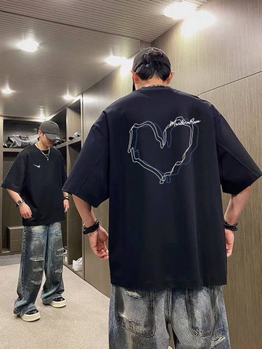 260G重磅纯棉 Nike 耐克 Nk 线条心型图案 撞色 短袖T恤 男女同款 半袖 情侣款 面料工艺： 1.260G重磅纯棉，100%棉，恰到好处的克重，上身
