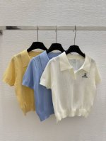 Ch家 早春新款 翻领针织短袖 颜色：白色蓝色黄色 尺码：36.38.40
