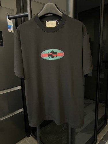 高版 Gucci 古驰 25Ss 双G印花撞色短袖 黑 重磅克重260G纯棉双纱面料 螺纹定织定染通肩拉条工艺增加衣物清洗寿命 触感舒适 品质上乘 全套辅料定制