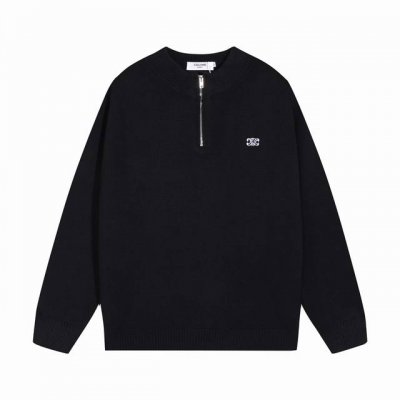 celine塞琳小标刺绣拉链字母圆领羊毛毛衣 颜色 黑色 灰色 码数 S M L Xl Xxl