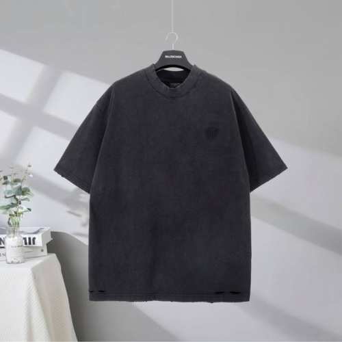 b183# 市场顶级品质 Balenciaga 巴黎世家2025Ss 经典麦穗Logo涂鸦印花水洗磨破做旧短袖T恤 印花采用进口椭圆机直喷工艺 Logo采用进口