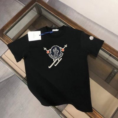 款号：M1013 Moncler 蒙口 官网同款印花图案 双纱纯棉短袖 滑雪标识印花图案 - 260G双纱纯棉顶级面料 手感柔软 百分百纯棉独家出货 定染硫化黑