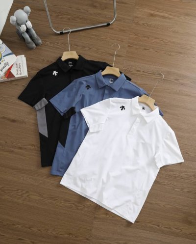 新款上新 速干拼接polo 品牌 迪桑特 Descente 尺码 L-Xl-Xxl-Xxxl-Xxxxl 颜色 黑色-白色-蓝色 类型 男士户外速干透气翻领po