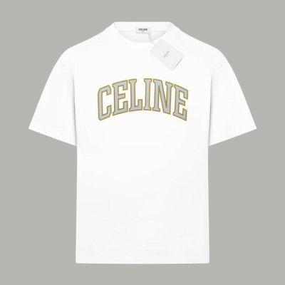 Celine 赛琳 官网同款 龟裂字母Logo 印花双纱纯棉短袖 - 280G双纱纯棉顶级面料 手感柔软 百分百纯棉独家出货 定染硫化黑无尘处理面料 -面料：2
