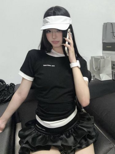 现货秒发 Ann Andelma* Ann假两件短袖 限量照片 新品推荐 爆款搭配时尚穿搭 黑色 : Sml : 短袖 短袖货号: 7209-1#