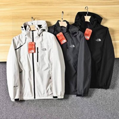上新 Tnf 北面柜子春秋季新款冲锋衣夹克连帽外套！内里薄绒！帽子可拆卸 颜色：黑色 灰色 米白 尺码:L,Xl,2Xl,3Xl,4Xl,5Xl 三防风防水面料