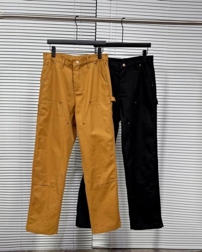 carhartt Wip 卡哈特B136 Ss23 Double Knee纯色金属铆钉水洗做工装直筒裤适中休闲裤双膝伐木裤男款 Cleanfit风格双膝帆布伐木
