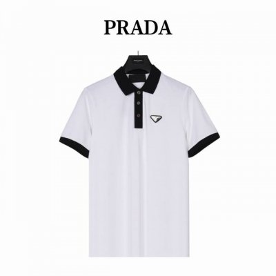 prada 普拉达 新款拼色翻领短袖polo衫 定制拼色罗纹领 Yb纽扣 短袖 撞色螺纹设计 做工精细 全套辅料齐全 Size：M-Xxl